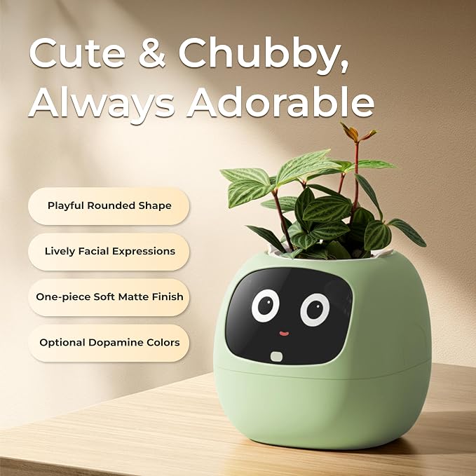 Smart Pet Planter, Smart Plant Pot, With Artificial Intelligence, Time Weather Display, And Multiple Expressions Animation,Lovely Plant Companion, For Desktop Decoration, Gifts,Plant-Free (Mint)