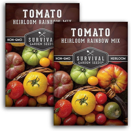 Heirloom Rainbow Mix Tomato Seeds for Planting - Colorful Heirloom Varieties Seed Blend, High Yield Garden Tomatoes, Non-GMO Open Pollinated - Survival Garden Seeds (2 Pack)