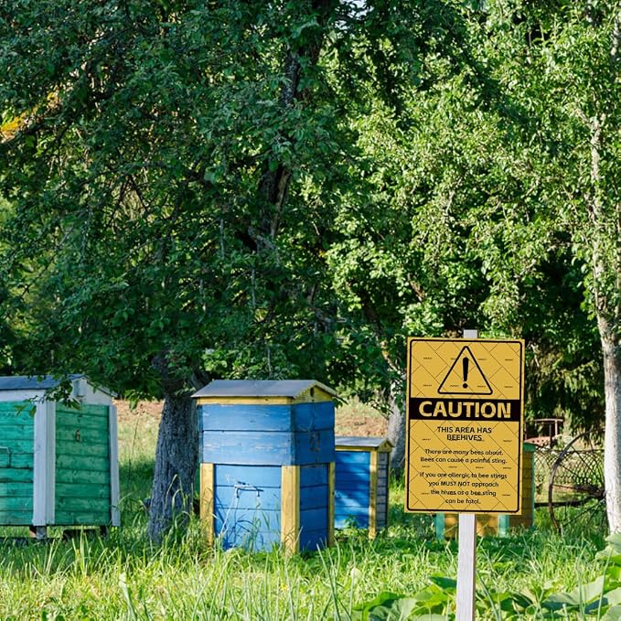 EMOHAT Caution No Trespassing Honeybees Metal Tin Sign, Honeybees at Work Warning Sign for Garden Farm Orchard, 8x12 Inch Rustic Novelty Decor for Garage Home Outdoor