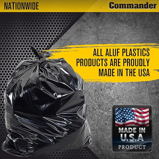 Commander 42 Gallon 3 MIL Black Heavy Duty Contractor Bags - 33" x 45" - Pack of 20 - For Contractor, Industrial, & Commercial