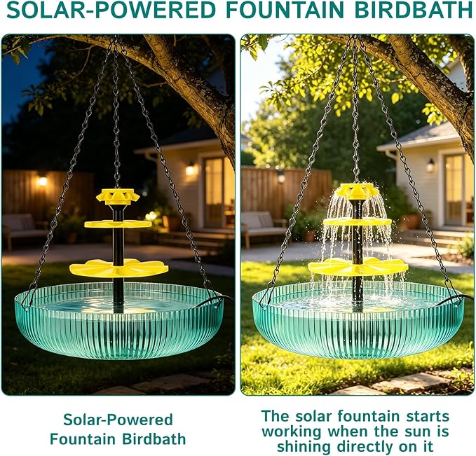 3-Tier Hanging Solar Cascading Bird Bath Fountain, 16.4FT/Extra Long Cord Solar Cascading Bird Bath Fountain for Garden Patio Yard Hummingbirds & Wild Birds