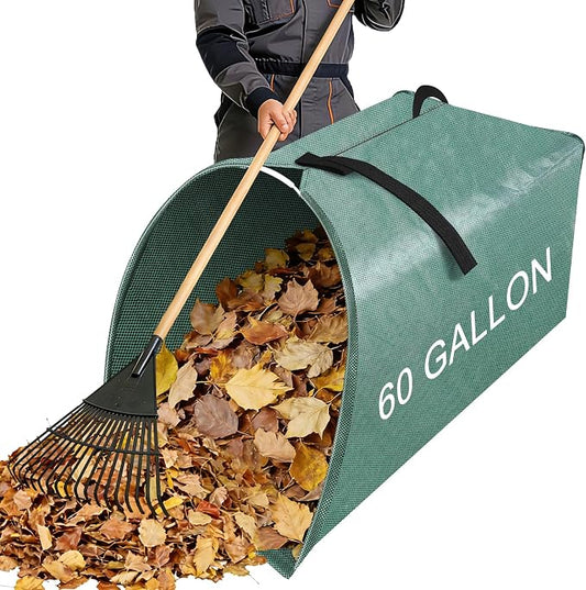 60 Gallon Large Leaf Collector, Dustpan-Style Lawn and Leaf Bags, Collapsible Yard Waste Bags Easy Storage & Transport, Reusable Leaf Pick Up Garden Bag for Leaves Grass Debris Lawn Trash