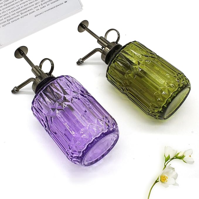Glass Plant Mister Spray Bottle, 400ML Vintage Plant Spritzer with Top Pump Watering Can for Indoor Outdoor House Plants, Flowers (Purple)