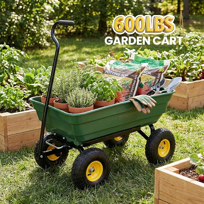 NORTHSKY 600 LBS Heavy Duty Garden Dump Cart,10" All-Terrain Wheels, 180° Rotating Handle, Yard Cart for Landscaping, Farm, and Outdoor Work (Garden Green)