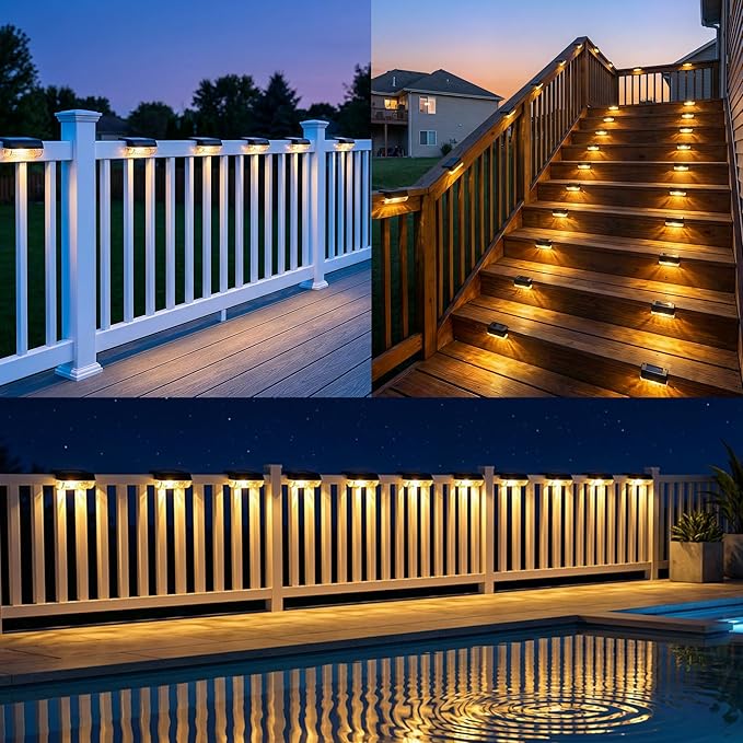 Herzila Solar Step Lights Outdoor, 12-Pack Solar Deck Lights for Stairs, Solar Fence Lights 3000K Warm White, Auto Dusk-to-Dawn, Weather Resistant Step Lights for Deck Railing Patio