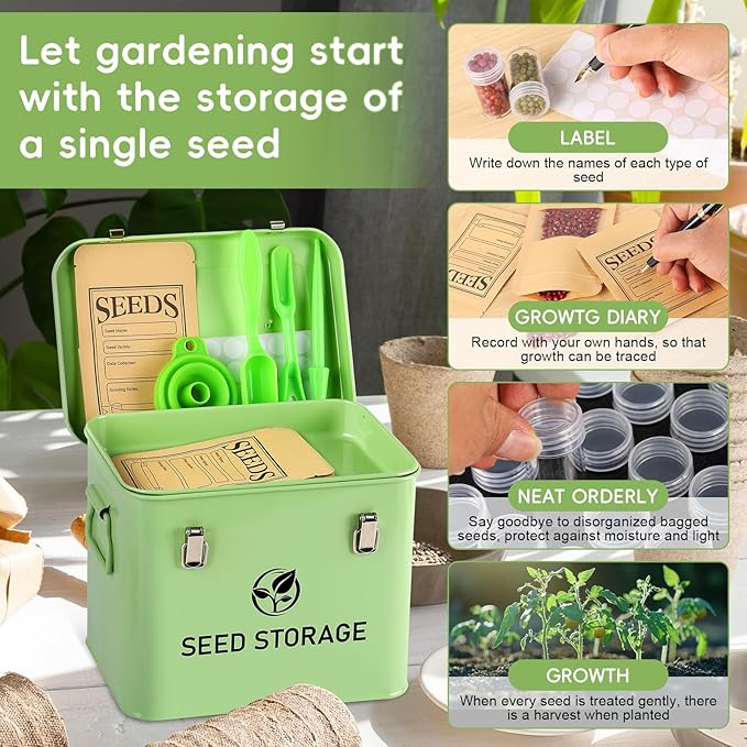 Seed Storage Organizer, Metal Seed Vault Bank Saving Containers Box (Seeds not Included)