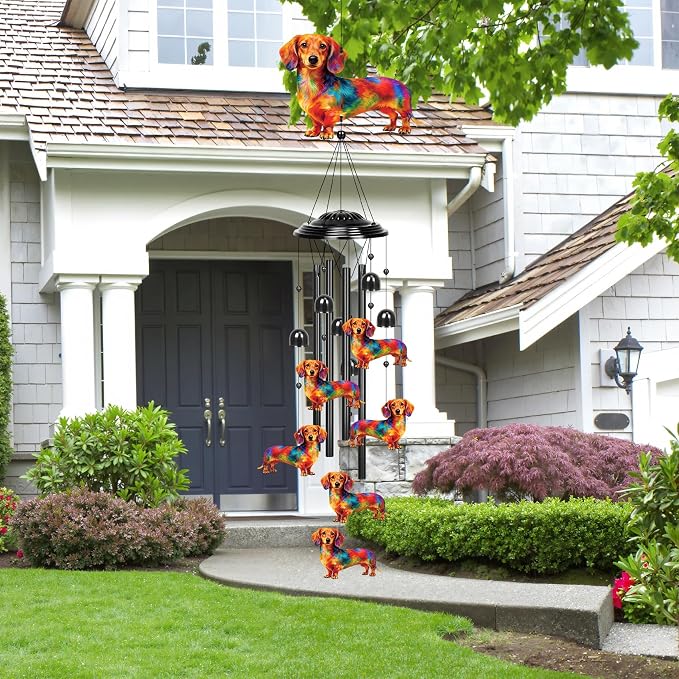 YHmall Dachshund Gifts for Women, 35 in Wind Chimes for Outside Mothers Day Gardening Gifts for Mom Colorful Metal Memorial Wind Chime Dachshund Decor for Home Yard Patio Garden Outdoor