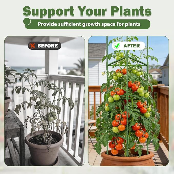 6 Pack Tomato Cage for Garden Plant Supports, 48 Inch Tomato Trellis for Potted Plants, Heavy-Duty Garden Plant Stakes for Climbing Vegetables Plants Cucumber Peony Flowers, Green