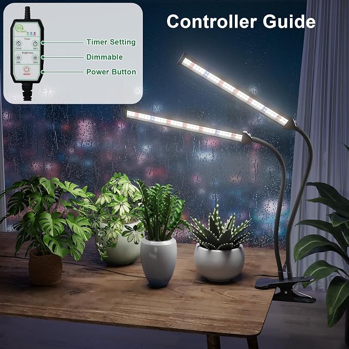 GooingTop Grow Light,24W (160Watts Equiv) 5000K White Full Spectrum LED Growing Lamp Clip on Desk for Indoor Plants,Bulbs Replaceable & Non-dimmable (Black, 80Watts)