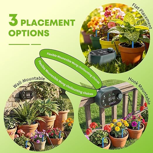 Solar Drip Irrigation System Kit, Auto Watering Kit for 15 Pots, 3W Solar Powered Auto Easy DIY Watering Device,22 Timing Modes with with Anti-Siphoning Device & Buckets and Flower Pots