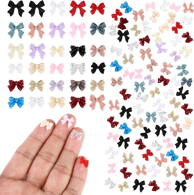 100Pcs Solid Color Resin Bows - 3D Coquette Ribbon Bowknot Charms for Nail Art, Dollhouse Decor & DIY Crafts, Creamy Matte Flatback Embellishments