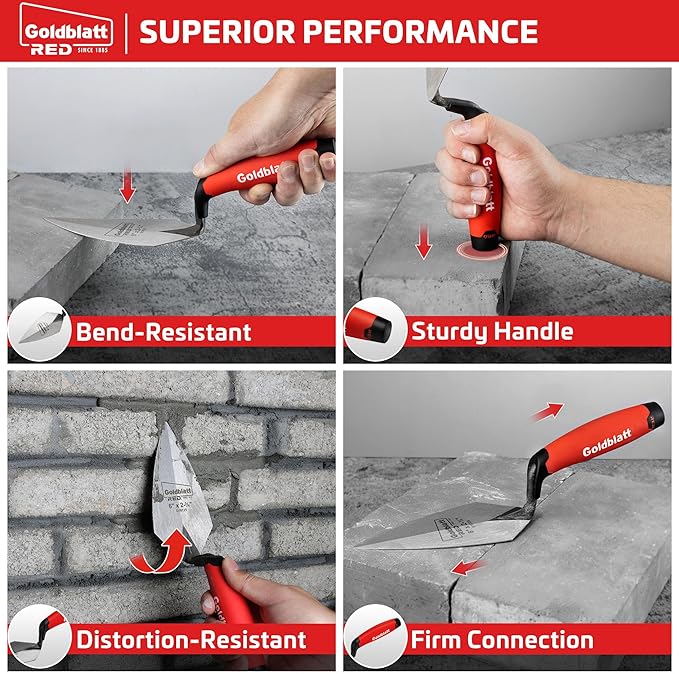 Goldblatt RED Pointing Trowel, 6" x 2-3/4" Upgraded Ground Blade, Professional Masonry Tools, Heavy Duty One-Piece Forging, Durable High Carbon Steel, Soft Handle, for Spreading Mortar, Repairing Gap