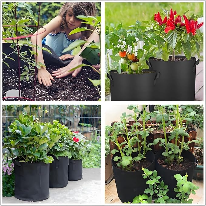 ANSLYQA 15-Gallon Grow Bags, (10 Pack) Thickened Aeration Fabric Growing Pots Planters with Handles for Planting Vegetables Plants, Black