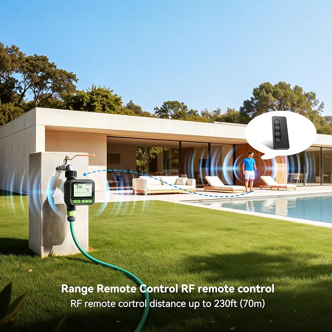 Sprinkler Timer with remote control, Programmable Water Timer for Garden Hose, Outdoor Hose Faucet Timed with 4 Plans/Rain Delay/Automatic Watering controller System, Digital Irrigation for Yard, Lawn