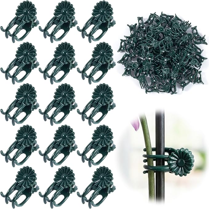 OIIKI 100pcs Orchid Clips for Plants Support, Plant Orchid Support Clips, Vine Tools Supports for Garden Climbing Stems Vines Climbing Plants- Dark Green