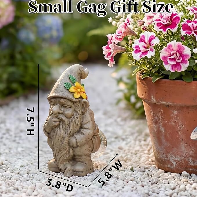 Lyeasw Solar Funny Garden Gnome Statue - Gnomes for Dad - Waterproof Outdoor Garden Sculpture Light for Yard, Porch, Patio & Balcony - Birthday Gift for Mom, Grandma & Garden Lovers