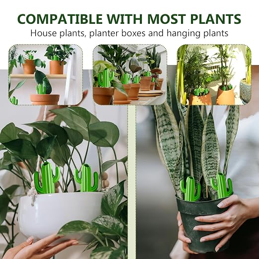 Joyeee 4 Pack Cactus Shaped Watering Spikes, Terracotta Self Watering Devices, Slow Release Waterer for Indoor Outdoor Potted Plants, Automatic Drip Irrigation for Vacations with 60ml Capacity, Green