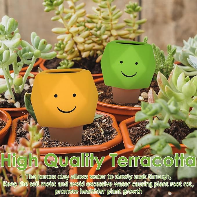 4 Pack Terracotta Self Watering Spikes, Automatic Plant Waterer Devices Continuous Moisture with Slow Release Plant Watering Globes Watering System Small Hexagonal