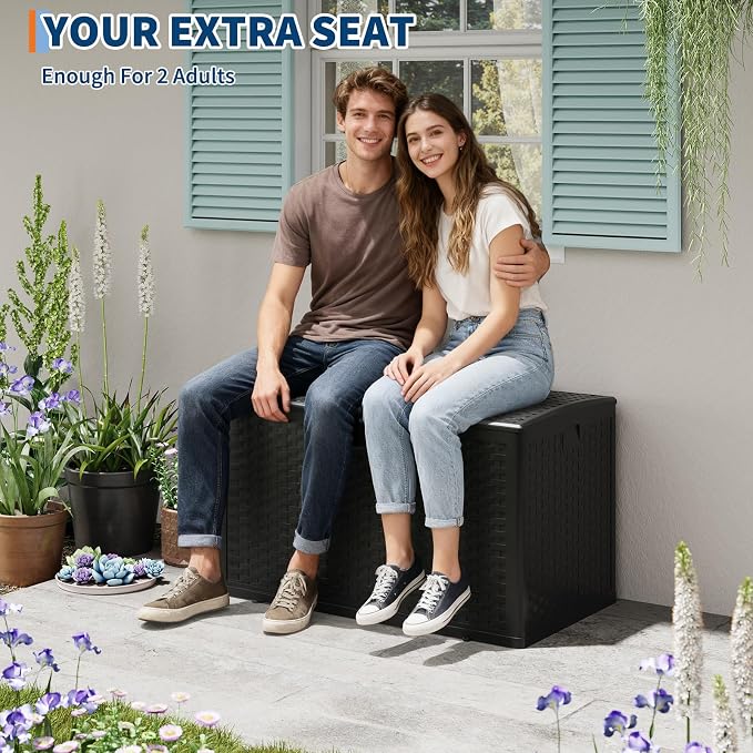 IDEALHOUSE 120 Gallon Resin Deck Box, Waterproof Outdoor Storage Box with Lockable Lid & UV Resistant, Patio Furniture Cushion Storage Container for Garden, Backyard, Poolside (Black)