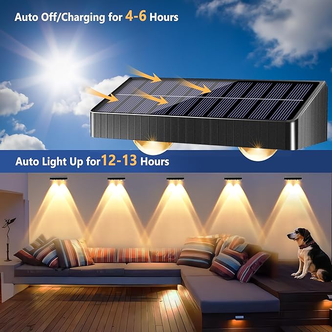 BrizLabs Solar Fence Lights Outdoor, 3 Color (2700K/4500K/6500K) & 6 Modes Solar Wall Light, 8 Pack 250lm LED Patio Deck Lighting IP65 Waterproof Fence Lighting for Outside Backyard Patio Railing Pool