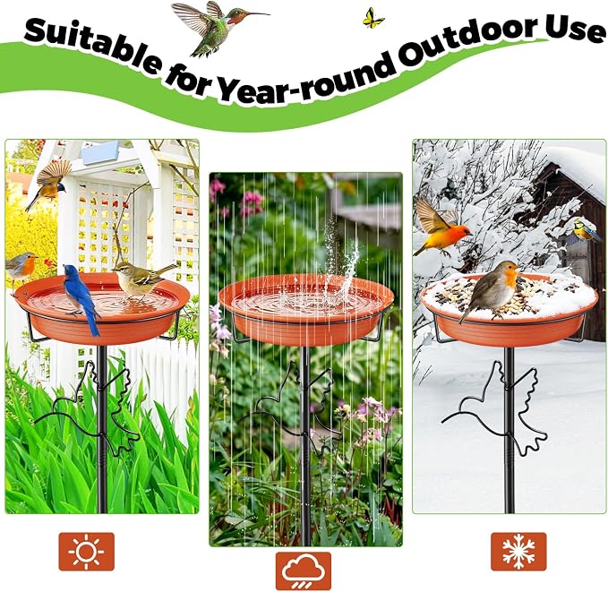Bird Bath for Outside, 36.7In Removable Freestanding Birdbaths for Outdoors with 5-Pronged Base, Bird Bath Bowl Spa & Birdfeeder Bowls for Garden Patio Yard Lawn Decor (Brown-2)