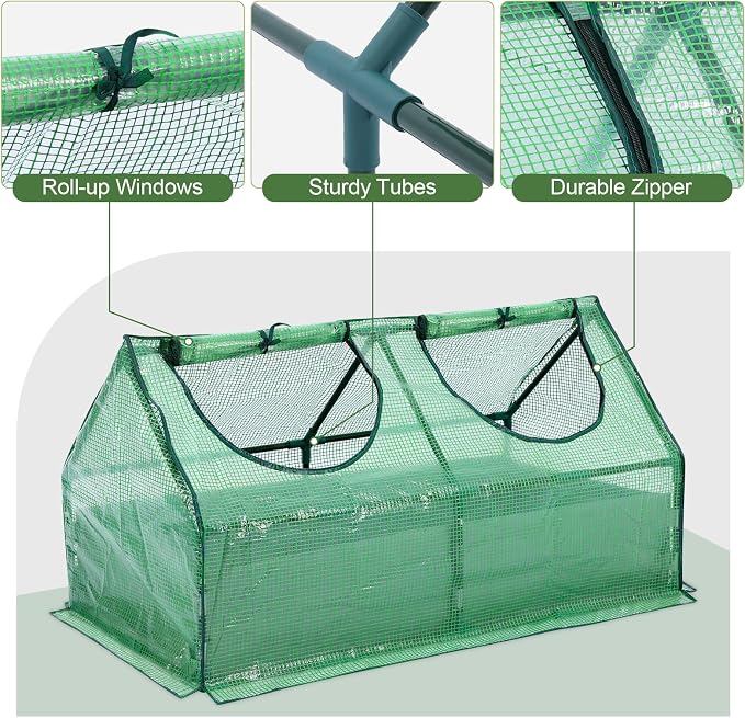 BPS 4x2x2 FT Raised Garden Bed with Green PE Cover, Portable Mini Greenhouse with 2 Zipper Windows for Patio, Garden, Yard