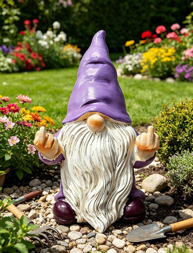 QINJIEJIE Lavender Purple Garden Gnomes Outdoor Funny Gnome 3.5in Naughty Gnomes for Fairy Garden Yard Decoration Lawn Ornament Gnome Statue for Home Decor
