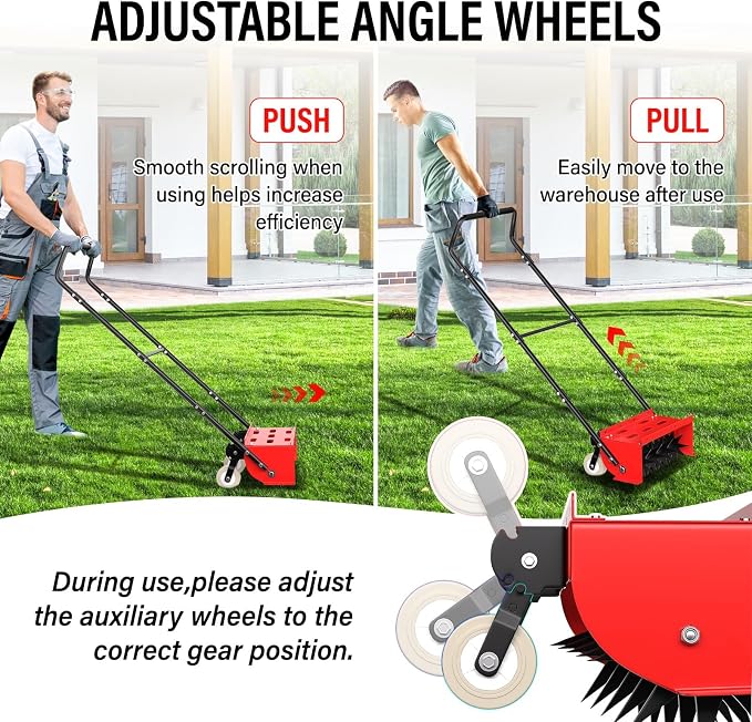 VASALAID Rolling Lawn Aerator, Heavy Duty Manual Push Lawn Aerator Tool with Adjustable Wheels,Rotary Spike Aerator for Lawn Aeration