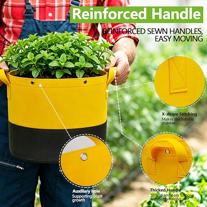 5-Pack 10 Gallon Grow Bags,Two-Tone Patchwork Planting Bags, 350G Thick Breathable Fabric Plant Pots, Reusable Planter Bags with Drainage Holes for Garden Vegetables Fruits Planting