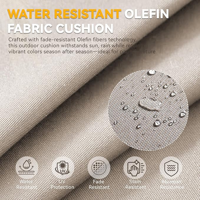 Outdoor Cushion Set for Furniture Patio Furniture, UV Resistant, Water Resistant - 6 Inch Thick Foam Garden Cushions– 22x24 Inch Patio Seat Covers for Chair/Sofa/Couch | Beige | 4-Pack |