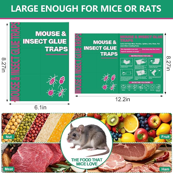24 Pack Sticky Mouse Traps, Sticky Traps for Rats Mice Rodents Snakes No Touch Indoor Mouse Traps for Home Kitchen Garage Attic Basements, Easy to Set, Green