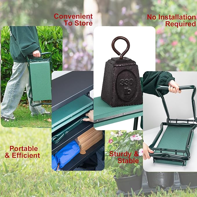 Garden Kneeler and Seat, Multifunctional Garden Kneeling Bench, Folding Gardening Stool, with a Tool Bags, EVA Foam Pad Outdoor Portable Kneeler Gardening Gifts for Women Men