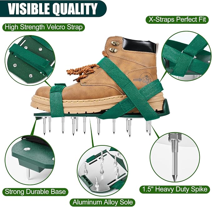 Miuwauer Lawn Aerator Shoes (Upgrade Version (Aluminum Alloy Sole), Green-Green)