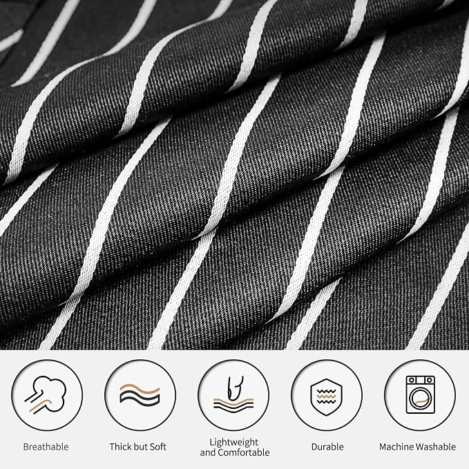 NLUS 2 Pack Cooking Aprons for Women with Pockets Adjustable Kitchen Bib Aprons for Women Men Chef, Black/White Stripe (Classic Black/White Stripes)