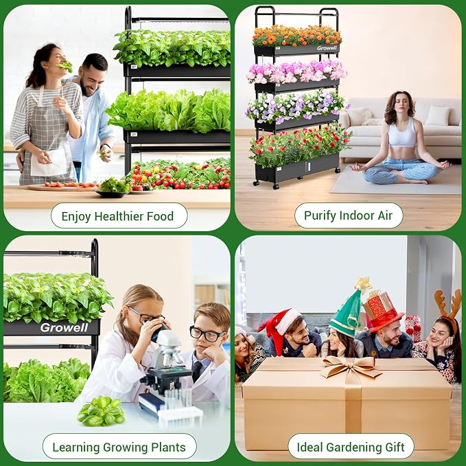 Growell Large Hydroponics Growing System Kit, 120 Pods Vertical Hydroponic Garden with 2 Light Modes Grow Light, Auto Circulating Water System, 48L Indoor Gardening System for Herb Vegetable Fruit