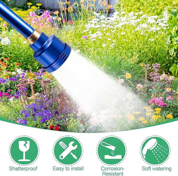 Dreyoo 1 Pack Water Nozzle with 3000 Tiny Holes, 3/4'' Aluminium Alloy Garden Hose Shower Head with PTFE Thread Seal Tape for Outdoor Watering Flowers, Plants, Greenhouse, Nurseryman (2.36'',Blue)