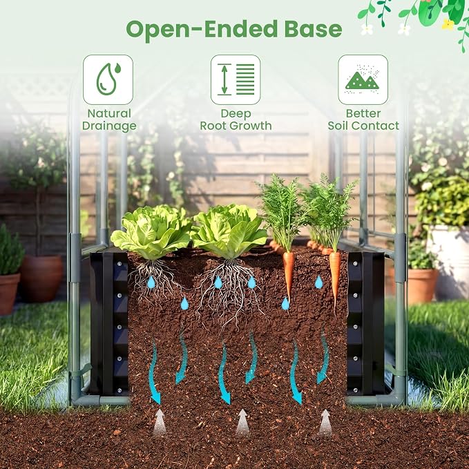 Giantex 4x2x3 FT Galvanized Raised Garden Bed with Greenhouse Cover, Outdoor Elevated Metal Planter Box w/Dual Roll-up Windows, Mini Greenhouse for Patio Balcony Vegetables Herbs Flowers (Black)