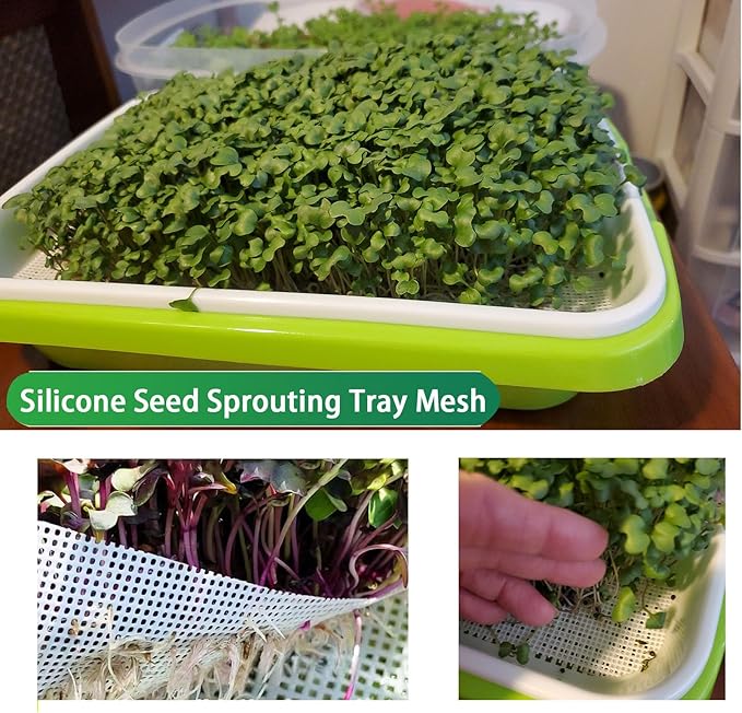 4pcs Seed Sprouting Mesh, Silicone Seed Sprouting Mat, Hydroponic Growing Mats, Germinating Pads for Microgreens Growing Kit,11.4" x 11.8",Trays NOT Included