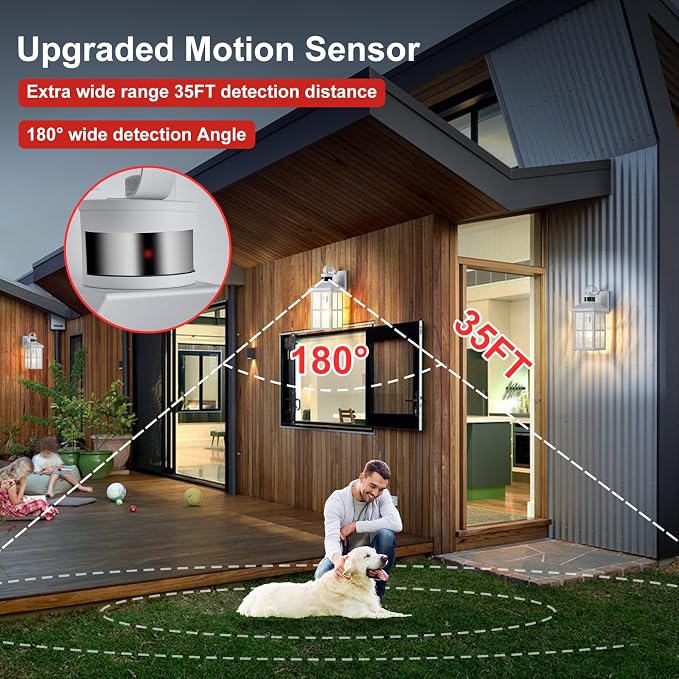 Porch Lights Outdoor with Remote Control: Motion Sensor Exterior Lighting Fixtures Intelligent 3 Lighting Modes Outdoor Wall Lights Sconce Lights for House Patio Front Door Garage