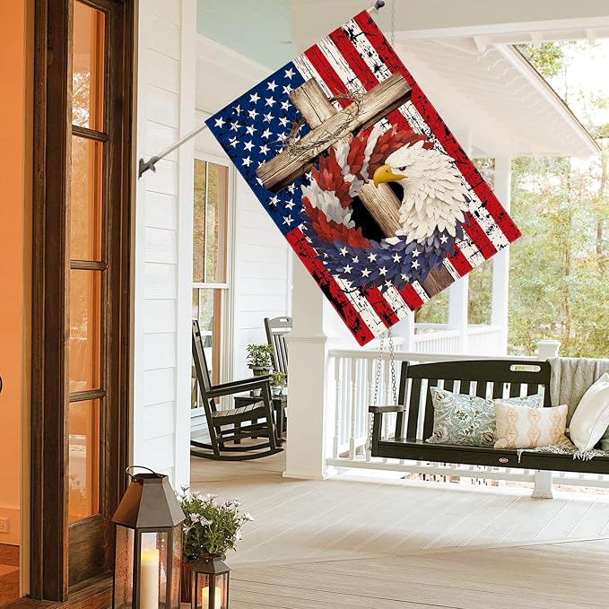 AVOIN colorlife Patriotic Stars and Stripes Eagle Wreath House Flag 28x40 Inch Double Sided Outside, USA 4th of July Memorial Day Independence Day Watercolor Yard Outdoor Decoration