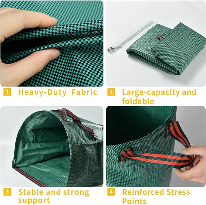yard waste bags, 3 pcs, 52 gallon capacity, suitable for grass clippings, fallen leaves and tree trimmings, yard debris, grass clippings, foldable trash can