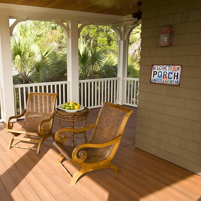 Vintage Welcome to The Porch Wall Decor Metal Sign Tin Signs - sit relax sip