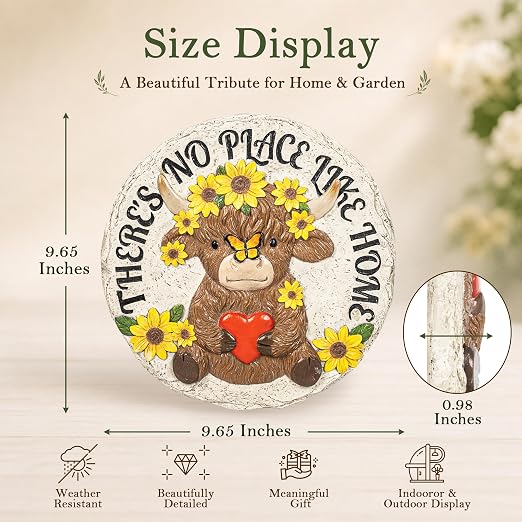 GIGALUMI Garden 10" Stepping Stones Outdoor, High Land Cow Grandma Garden Stones, Hand Print Garden Decorations Walkway, Round Highland Cow Decorative Stepping Stone, Gifts for Grandma, Mom, Sister