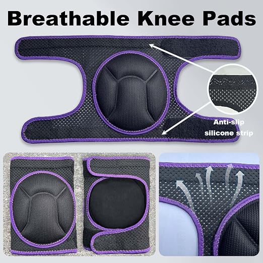 Gardening Knee Pads for Women, Mens Kneeling Pad for Cleaning Floor Washing Work, Comfortable Knee Protector for Cleaner Gardener, Adjustable Soft Knee Pad for Kneeling on Hard Floors, Purple L (1 pair)