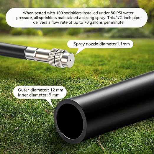 100Ft 1/2" Tubing High-Flow Drip Irrigation System, 360° Adjustable Garden Watering System with 60 Nozzles, Dual-Side Watering Kit for Raised Beds, Greenhouses & Efficient Plant Irrigation