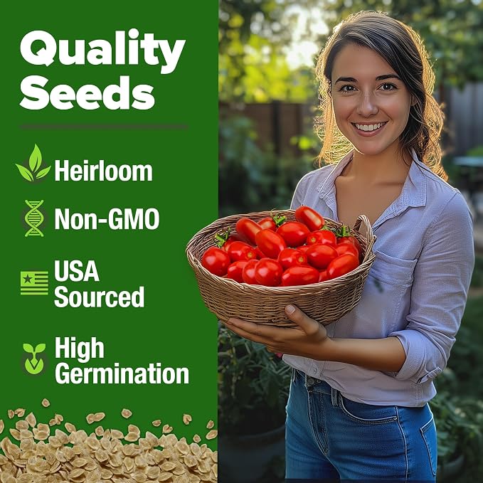 HOME GROWN San Marzano Tomato Seeds 132+ Heirloom Non-GMO Seeds for Planting, High Germination, Indeterminate Roma Paste Tomato, Meaty Low Acid, Best for Sauce & Canning (Solanum lycopersicum)