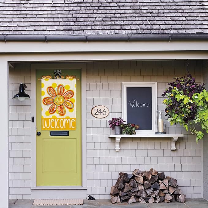 AVOIN colorlife Summer Floral House Flag 28x40 Inch Double Sided Outside, Polka Dots Seasonal Welcome Yard Outdoor Flag