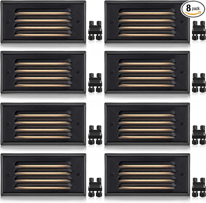 SUNVIE Low Voltage Step Lights 5W LED Step Lights Outdoor 3000k Low Voltage Deck Light with Horizontal Louver Faceplate Deck Stair Light for Stairs Fence Post Fastlock2 Connectors Included, 8 Pack