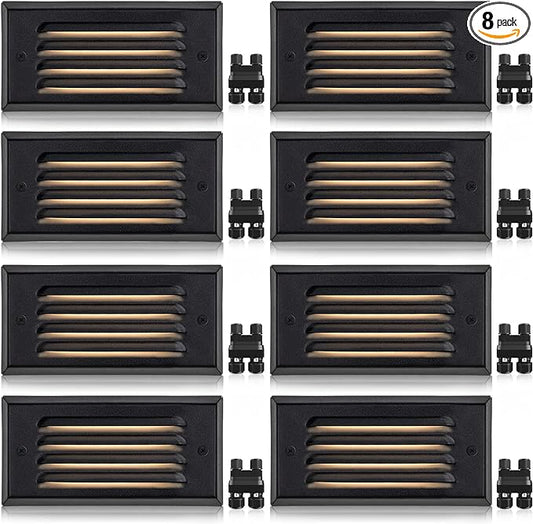 SUNVIE Low Voltage Step Lights 5W LED Step Lights Outdoor 3000k Low Voltage Deck Light with Horizontal Louver Faceplate Deck Stair Light for Stairs Fence Post Fastlock2 Connectors Included, 8 Pack