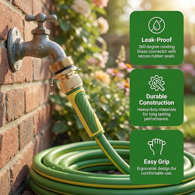 PremiumPro 75FT 5/8" Heavy Duty Reinforced Garden Hose, Large Flow,600 PSI Burst Pressure, Four Layer Hybrid Polymer Anti Kink with 360 Swivel Brass Connectors and handle for yard,washing & irrigation
